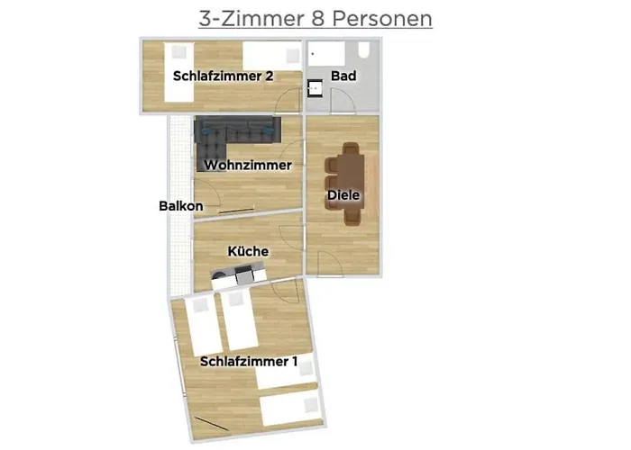 Apartament 3-zimmer 88 Qm Bis Zu 8 Personen